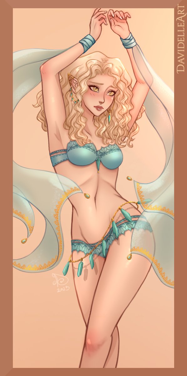 DavidelleArt's tweet photo. "Dance for me, would you?"

---

A present for @morlindar 🐺

I've made a small "Desert - Belly Dancer" serie with Maela.
More will come~🎁
---

#Maela #davidelle #davidelleart #gimp #bellydancer #desert #elf https://t.co/ro784muBv8