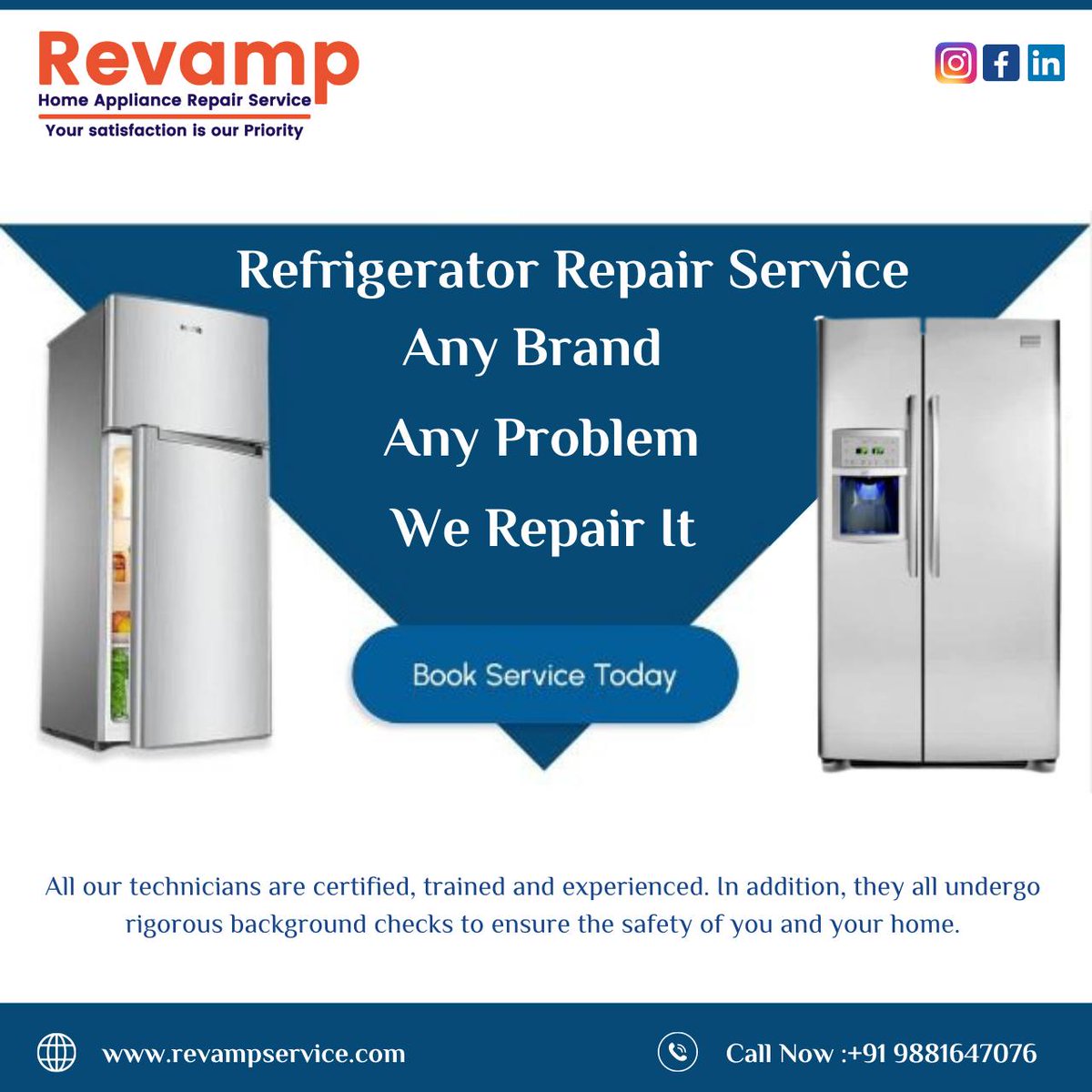 Need a reliable home appliance serviceman? Look no further! We specialize in the Refrigerator Repair Services.
Call: +91 9881647076
revampservice.com
revampservice.com/refrigerator-r…