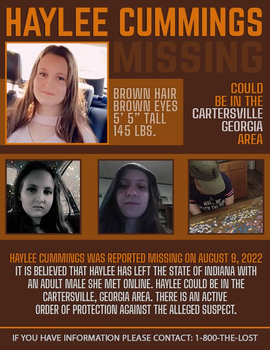 DAY 416:  #HayleeCummings #Missing from #Muncie #Indiana  since 8/9/22 could possibly be in the northwest area of #Georgia in #BartowCounty / #CobbCounty  #vanished #Fox5atl #GovenorKemp #MissingPerson #missingchild #MissingChildAlert #Oneyeargone