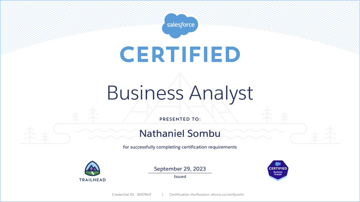I'm happy to announce that I passed the Salesforce Business Analyst certificate today.