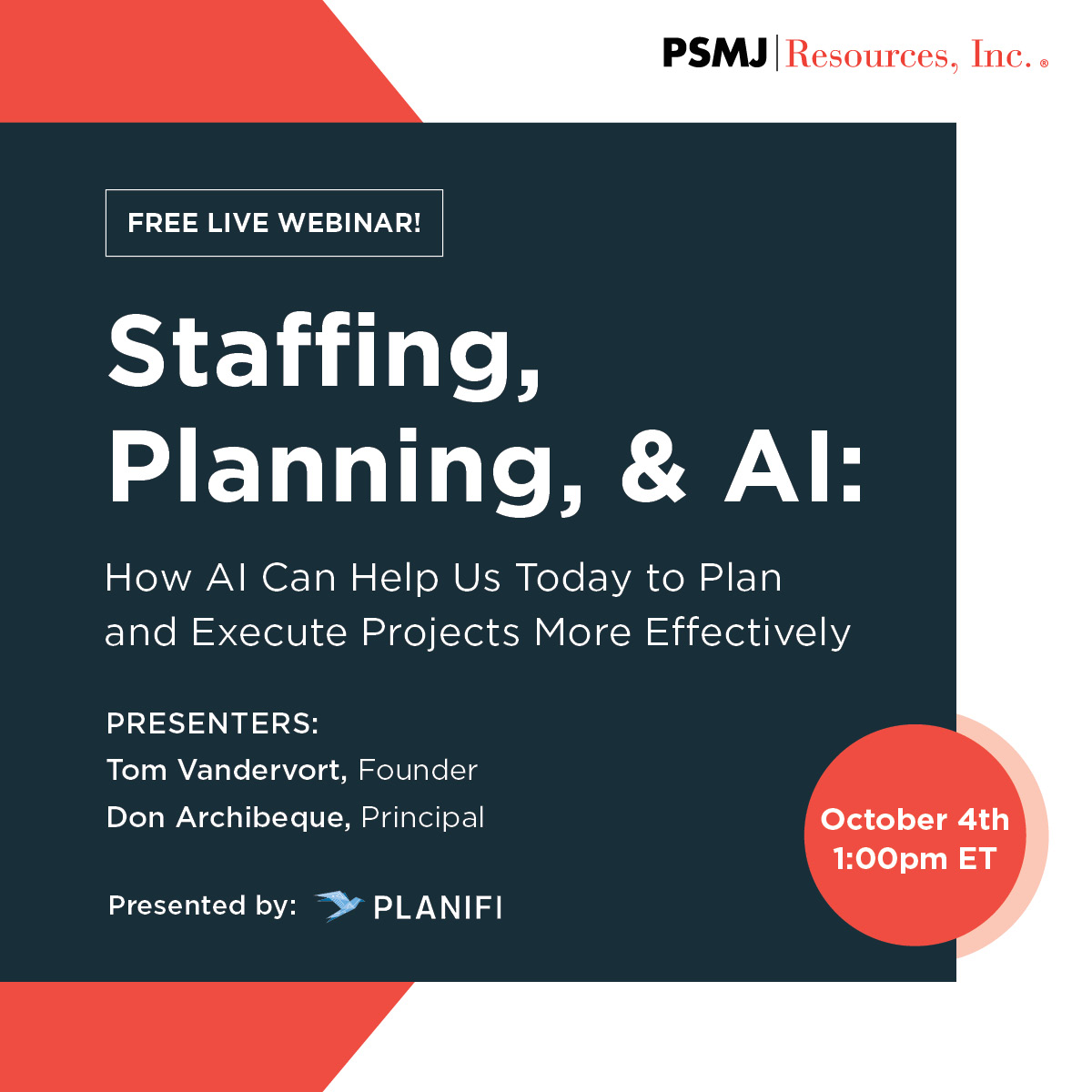 theplanifi's tweet photo. DON'T MISS OUT!
Join @theplanifi   for a FREE LIVE WEBINAR: "Staffing, Planning, and AI: Oh My!: How AI can help us today to plan and execute projects more effectively". 

Wednesday October 4th, at 1pm ET 
To learn more &amp; register, visit: https://t.co/lUhXux5OmD https://t.co/GucHj2EUvF