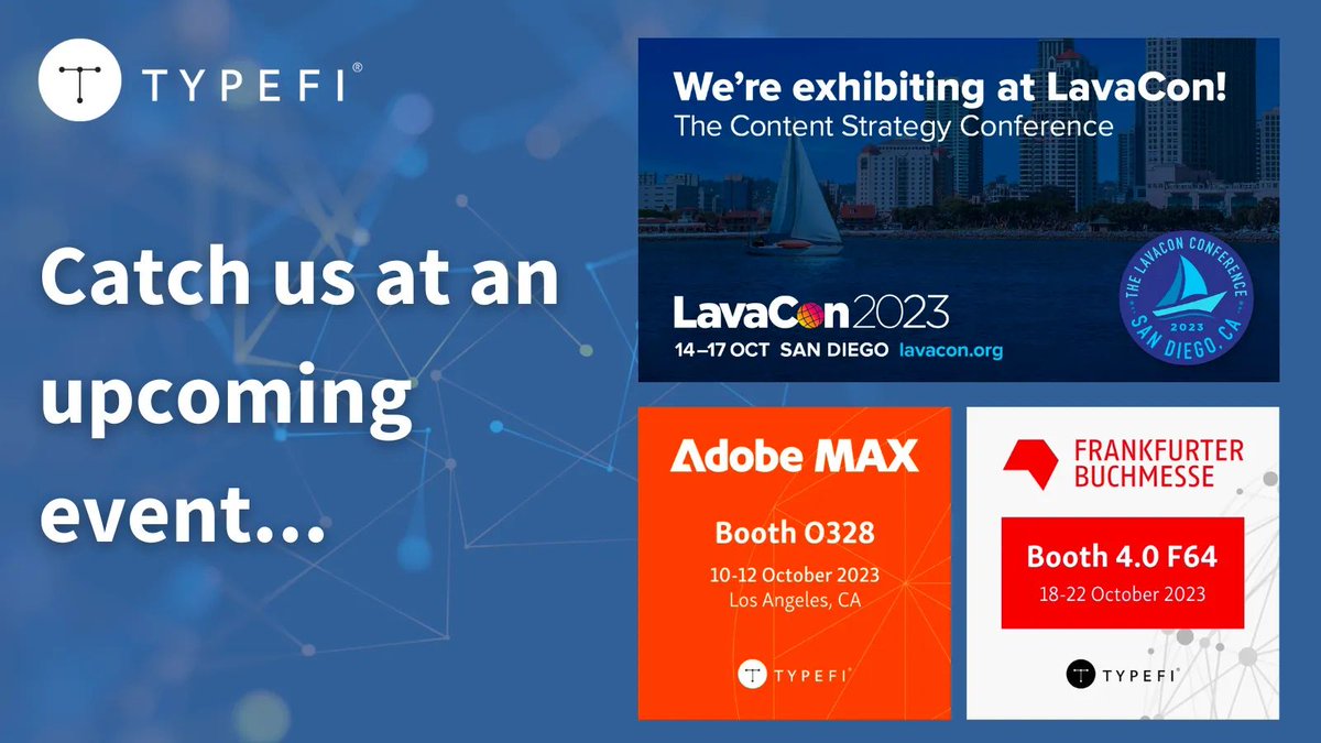 typefi's tweet image. It was lovely to see many of you at the #TypefiUserConference2023 this week for a day of collaboration and learning.

Don’t worry if you missed us. Catch our team at upcoming events such as @adobemax and Frankfurt @Book_Fair to talk all things #publishing and automation!

#fbm23