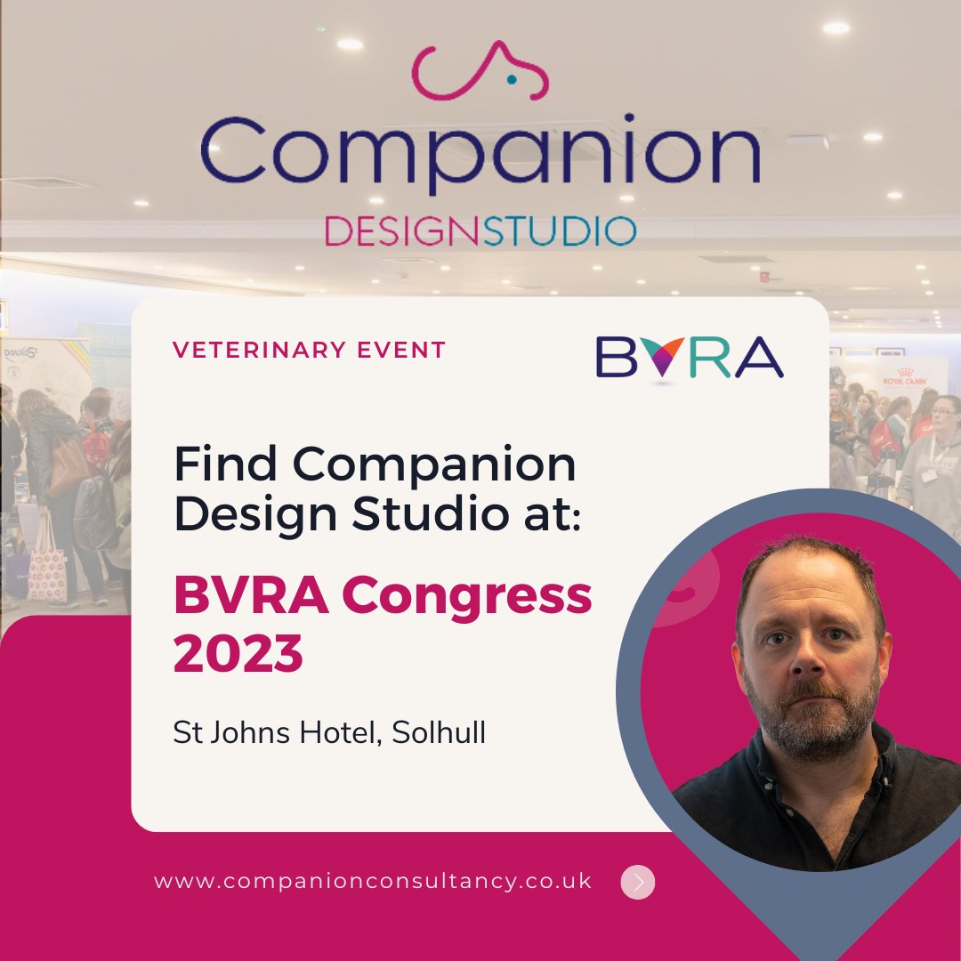 companionPR's tweet image. Our sister company, Companion Design Studio will be exhibiting at BVRA Congress today!

Head Designer Tom will be at St Johns Hotel in Solihull for BVRA&apos;s 5th Annual Congress, ready to welcome you to the world of #veterinarydesign. 

#veterinarydesign #BVRACongress