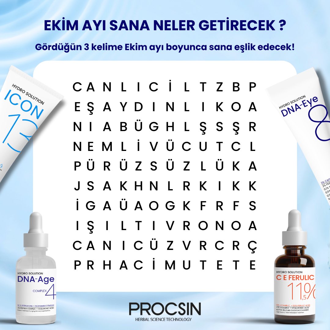 Ekim ayında seni neler bekliyor? Gördüğün ilk 3 şey Ekim ayını güzelleştirecek.
Sen hangi kelimeleri gördün? Yorumlarda bizimle paylaşmayı unutma 🤓

Herkese Iconic Seri ile parlak ve ışıltılı bir ay dileriz✨

✨ procsin.com’da da ve mobil uygulamamızda!