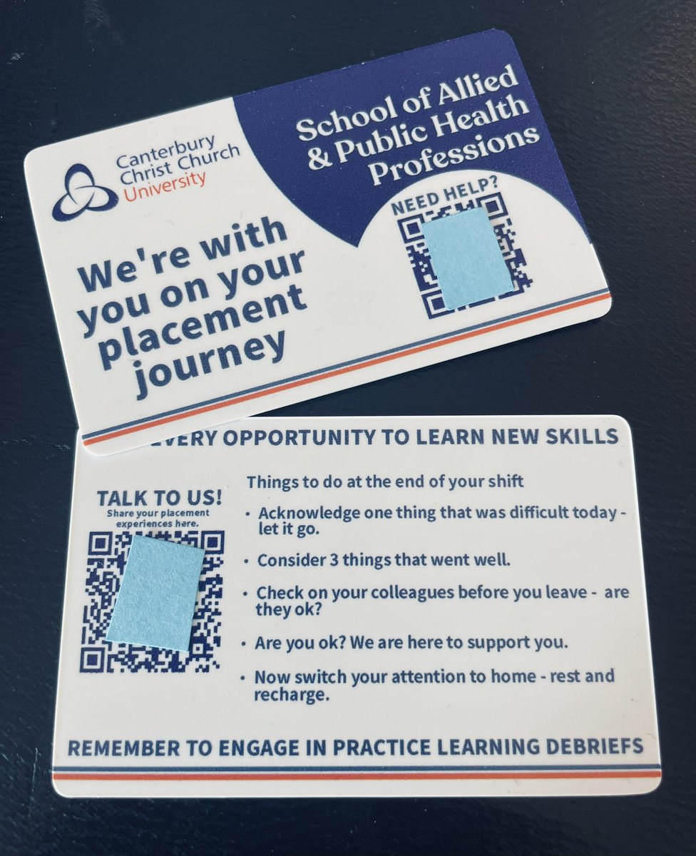 Delighted with our new @SAPHP_CCCU 'placement support' cards. These will provide another way for our course teams and @CanterburyCCUni to connect with #AHP placements. Thanks to those students who helped with co-design. Watch out for their introduction @CCCUStudents