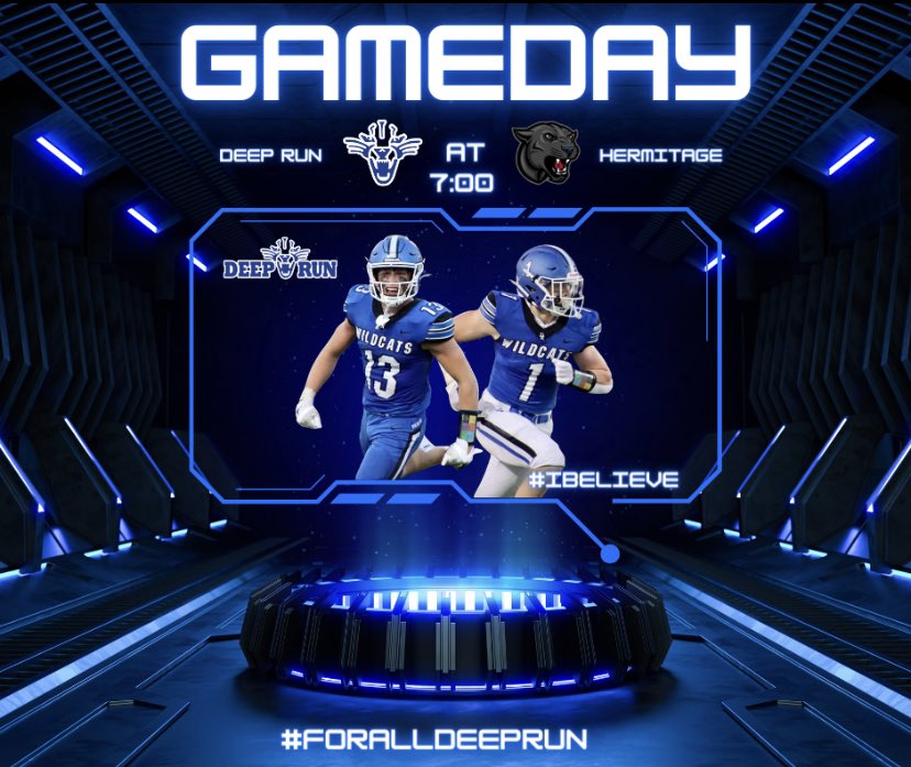 DRWildcatFB's tweet photo. GET UP, DEEP RUN! IT IS GAMEDAY! The Varsity Football Wildcats finish out their longest road swing of the season tonight at Hermitage against the Panthers. Kickoff is set for 7 PM - be loud, be proud, believe! #IBelieve #ForAllDeepRun #ChooseTheArena https://t.co/D8mKtn1Pyo