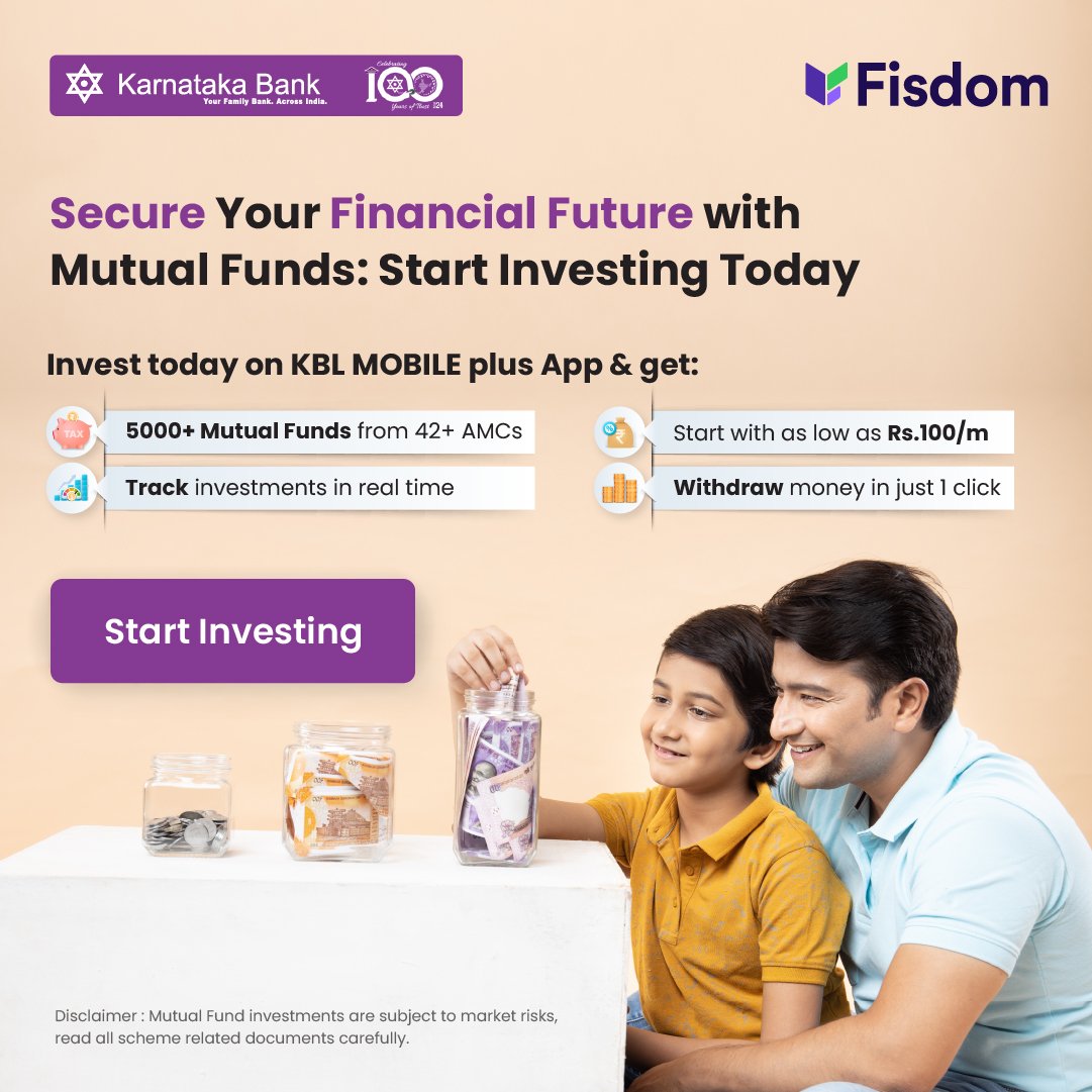 KarnatakaBank's tweet photo. Download the KBL Mobile Plus app now & start your Mutual Fund investment journey in a Digital way!
https://t.co/yTVLGCIaIx
#karnatakabank #fisdom #mutualfunds #mobilebanking #onlinebanking #digitalbanking #banking #easybanking https://t.co/czokSXuA98