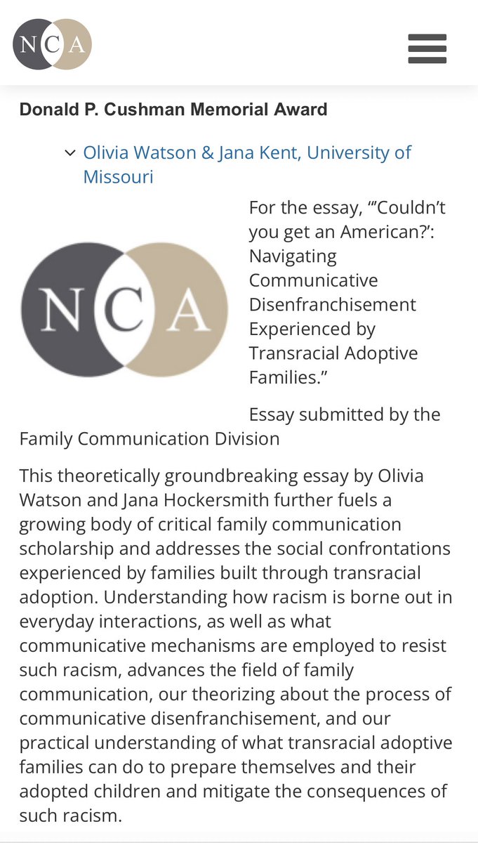 Honored to share that <a href="/JanaKent_/">Jana Kent, M.A.</a> and I are recipients of the <a href="/NatComm/">National Communication Association</a> 2023 Donald P. Cushman Memorial Award✨