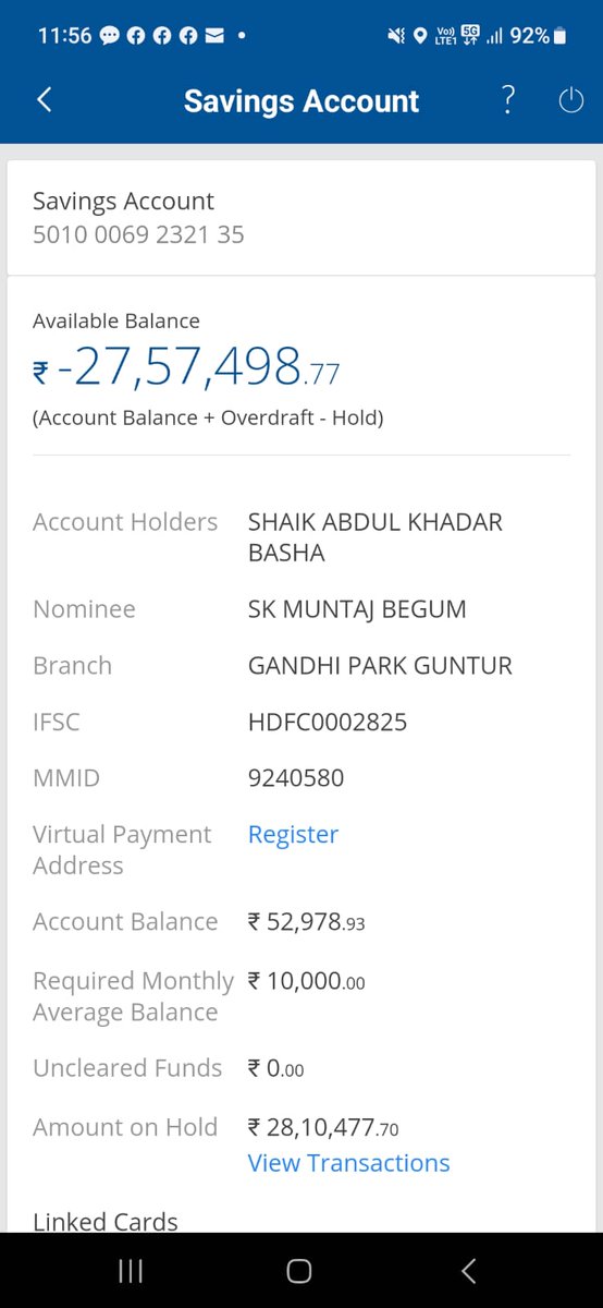 GrgBikes's tweet photo. my account has hold balance of amount  -27,57,498.77 rs .since it was a sunday.i rushed to the bank on next working day that is on 11-09-2023 the manager of gandhinagar park branch is unable to address the problem.since it was a huge amount it is affecting my credit score https://t.co/9PuVg3czFt