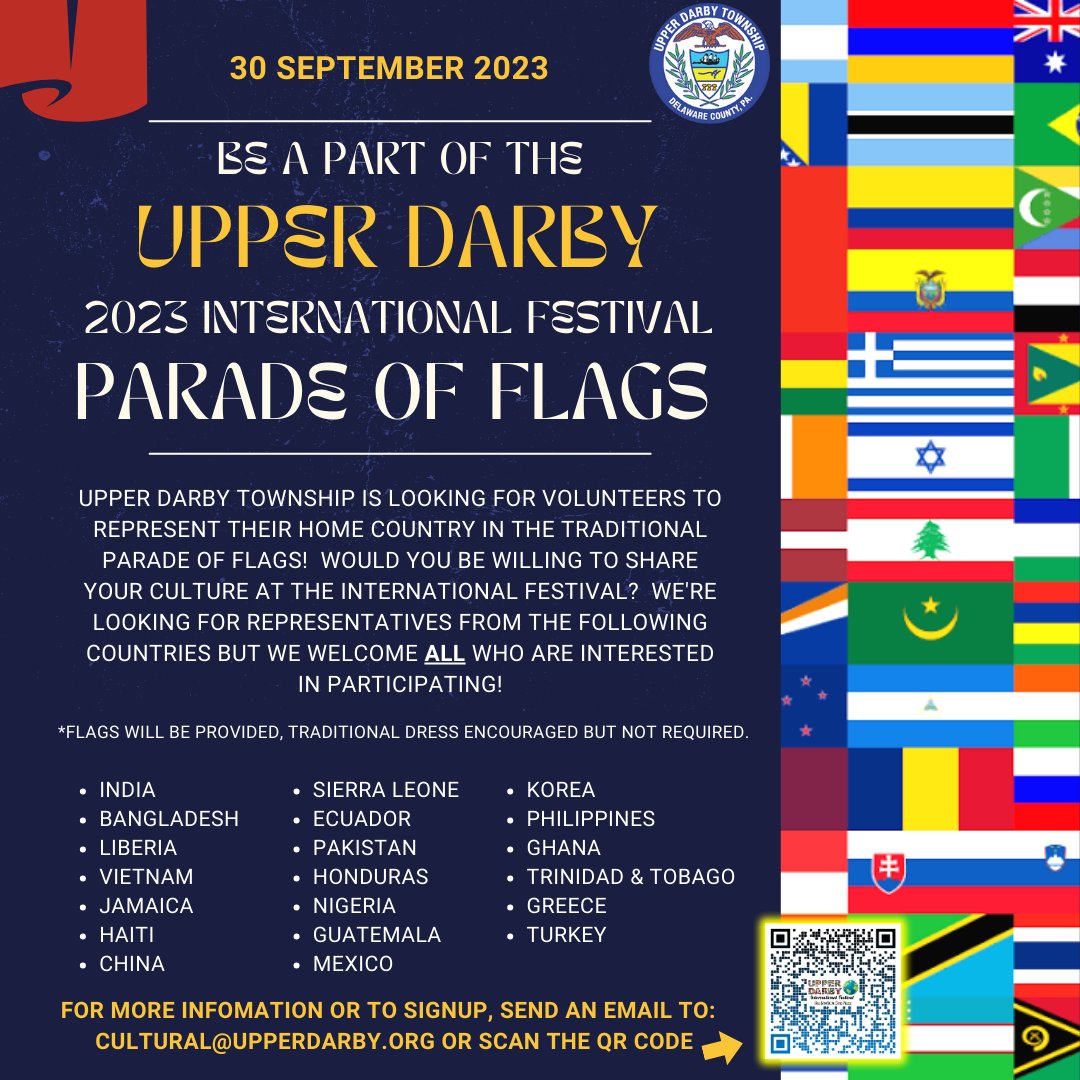 UpperDarbyFD's tweet photo. Please come and join the festivities!

Experience the many different cultures and countries represented in our community.

UDFD will be there with resources and information to share, and our firefighters will have activities for the kids! https://t.co/2tBSHtFFrB
