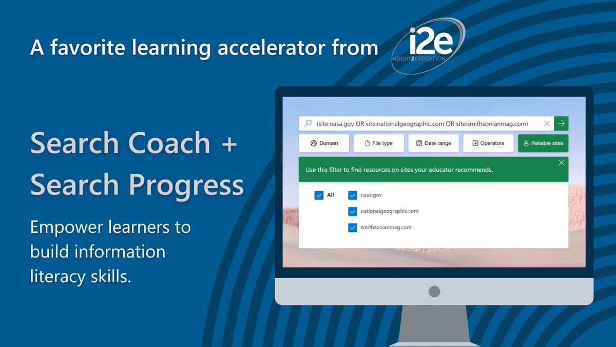 i2eEDU's tweet image. Our final highlight is #SearchCoach + #SearchProgress  🔍

This #MicrosoftTeams tool helps students build their information literacy skills, develop effective search queries, &amp;amp; learn to identify credible resources.

Get started on @MicrosoftLearn at learn.microsoft.com/en-us/training……