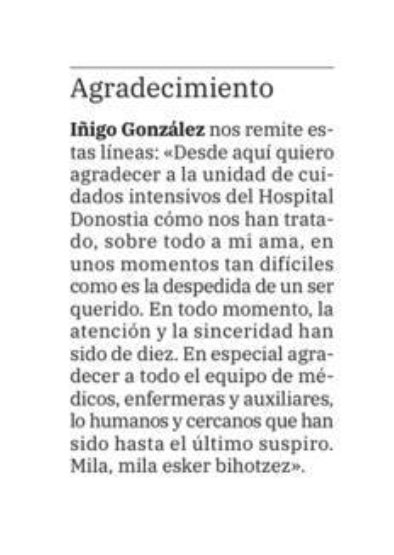 osakidetzaEJGV's tweet photo. 💌Agradecimiento al personal de la unidad de cuidados intensivos del @DonostiakoOsp @osakidetzaEJGV 

Eskerrik asko

📰 @diariovasco 

#Osakidetza40Urte 
#SaludMasQueNunca
#OsasunaInoizBainoGehiago https://t.co/2Pb7b2vJ5e
