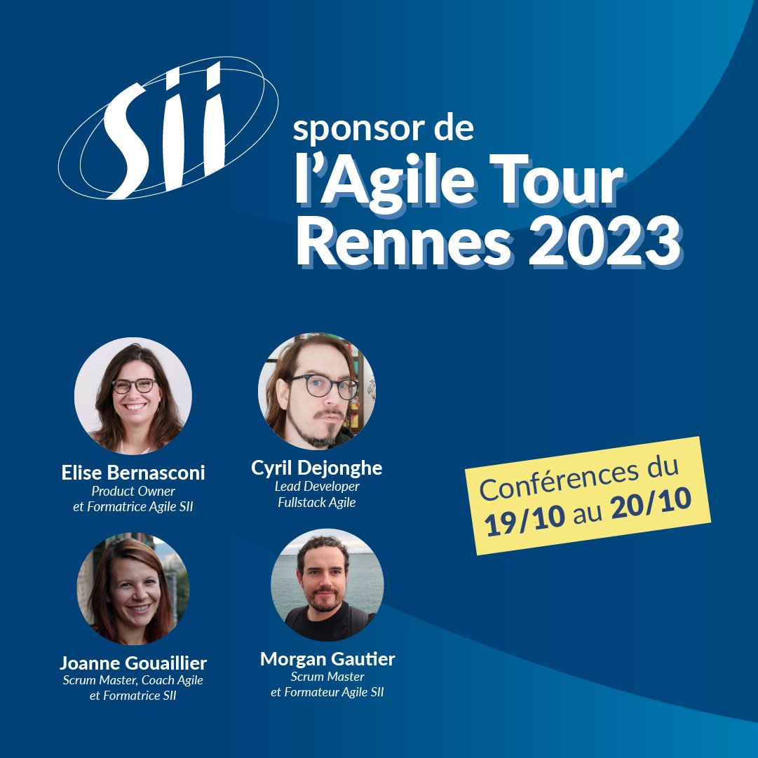 Le Groupe SII est sponsor de l'Agile Tour Rennes, le rendez-vous annuel pour découvrir ou perfectionner sa pratique des méthodes agiles !

Notre communauté Agile SII Ouest sera présente, avec 4 speakers !

🗓 RDV le 19 et 20/10 
📍 Couvent des Jacobins

@atrennes #ATRennes