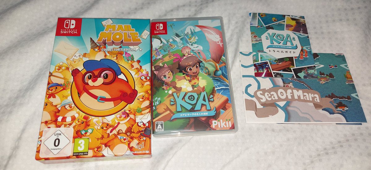 JohnOnTees's tweet photo. @chibigstudio I imported the Japanese Switch release of Koa by @PikiiGK, which came with some first print bonus items such as a map of the Sea of Mara and Travel Guide.  It's a really fun platformer like @TalpaGames @Undercoders other game, Mail Mole @SelectaPlay. https://t.co/NKxFMgrVOH