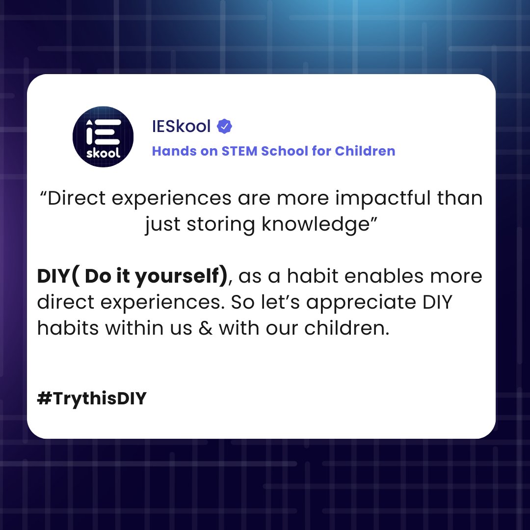 ieskoolTamil's tweet photo. Let's start DIY Habits within us and with our children .
Share your thoughts !
#diyactivities #infiniteengineers #diycrafts #diyprojects #parenting #learning #stemlearning #parentingtips #diyideas https://t.co/yFtyqbcWvQ