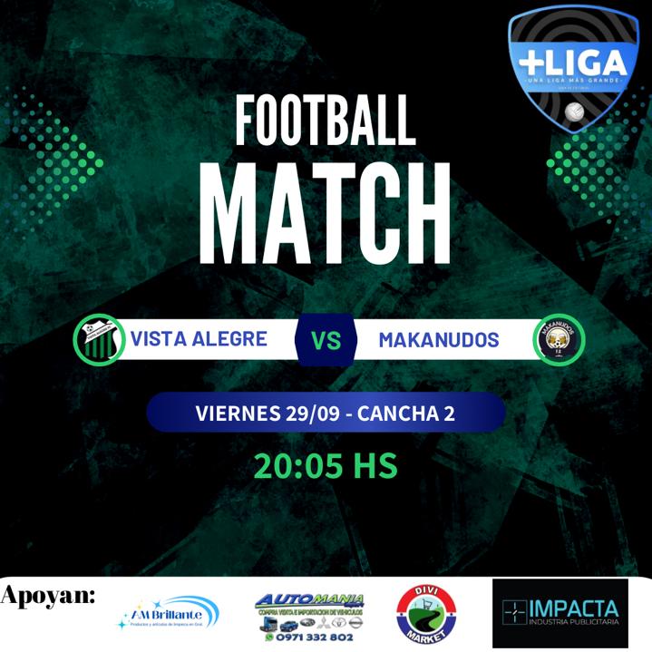 Por la 5ta fecha nos enfrentamos a <a href="/makanudos_FC/">Makanudos_FC</a> #VamosVistaAlegreFC🖤💚 <a href="/ligadetuiteros/">+Liga Slots del Sol</a>