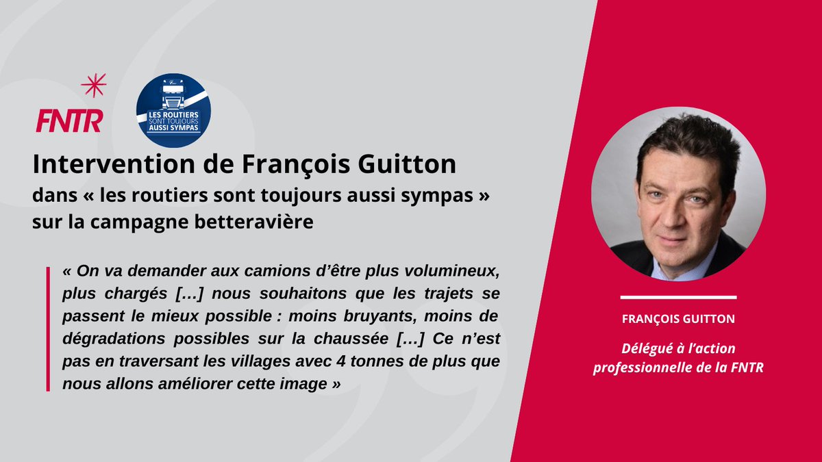 🎙️François Guitton, <a href="/FNTR/">FNTR</a>, intervenait dans les routiers sont toujours aussi sympas sur la campagne betteravière, notamment sur la position de la FNTR, opposée au 48 t.
Outre les enjeux techniques et économiques, l’image du camion serait aussi impactée.
👉 bit.ly/466fA31