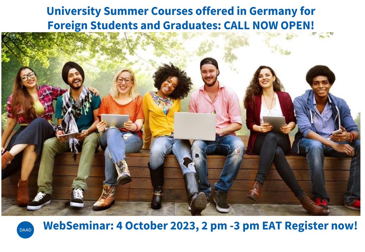 DAAD_Kenya's tweet photo. The Call for University Summer Courses offered in Germany for Foreign Students and Graduates is now out: https://t.co/LAUZCzinYr
. This web seminar will give you more information about this call. Register to participate: https://t.co/XcS3mAK19S
#summercourse #germanstudents https://t.co/I3olMidAlq
