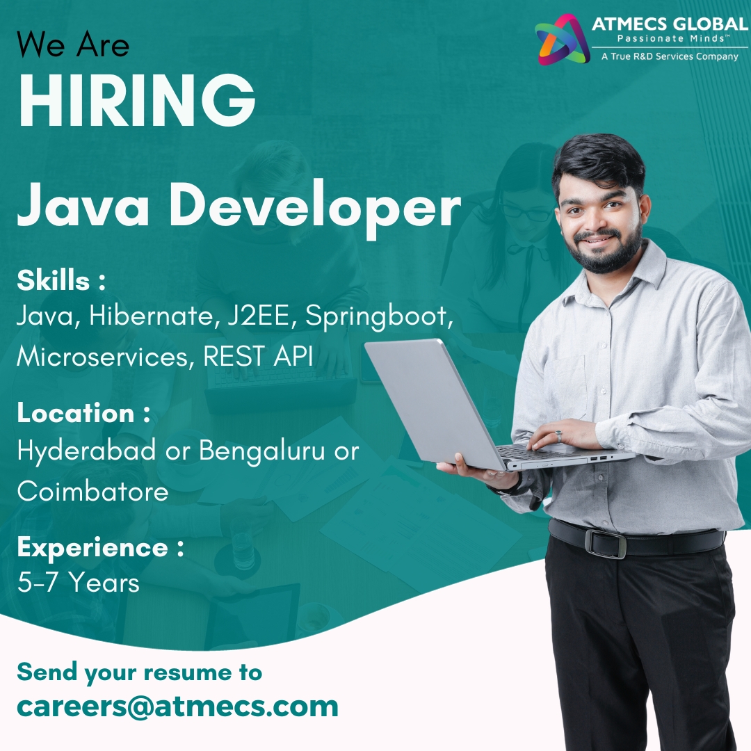 ATMECS's tweet image. We are hiring!
#Java #Javadeveloper #javadeveloperjobs #hibernate #springboot #BengaluruJobs #bangalorejobs #hyderabadjobs #coimbatorejobs