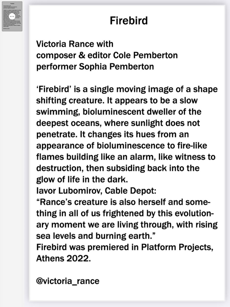 Victoria Rance (@victoriarance) on Twitter photo Firebird (film 4mins)
Today 3-7pm
Tomorrow 11-4pm
Firebird <a href="/Creekside_Trust/">Creekside Discovery Centre</a>
Part of <a href="/deptfordx/">Deptford X</a>
14 Creekside #Deptford SE8 Firebird (film 4mins)
Today 3-7pm
Tomorrow 11-4pm
Firebird <a href="/Creekside_Trust/">Creekside Discovery Centre</a>
Part of <a href="/deptfordx/">Deptford X</a>
14 Creekside #Deptford SE8