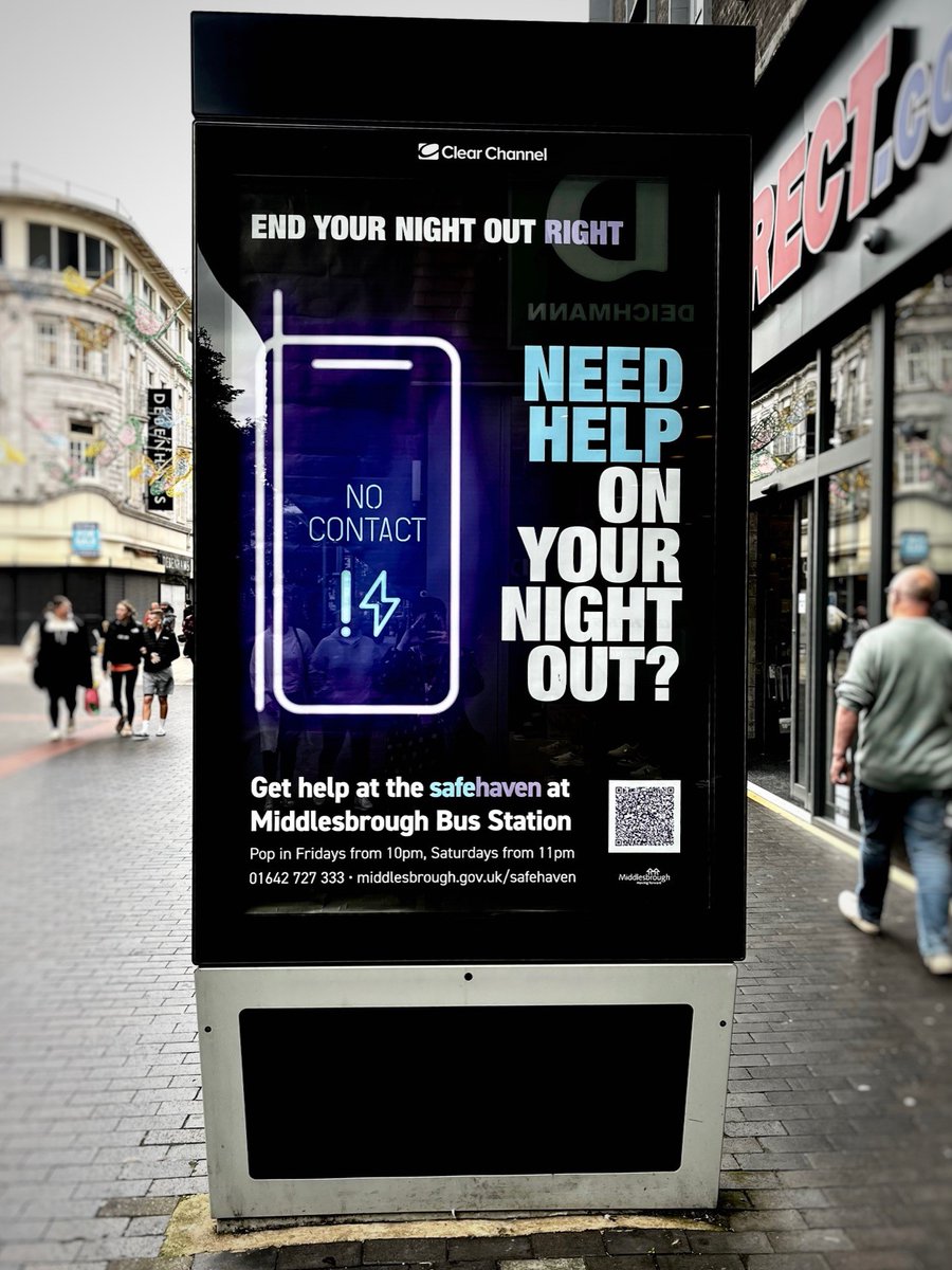 MbroCouncil's tweet photo. 👀 You might have spotted some NEW posters popping up around the town centre…

It’s all part of our campaign to let you know about the Safehaven in the Bus Station and our work with partners to make Middlesbrough safer on a night.

All you need to know⬇️
https://t.co/ppDQu89ql3 https://t.co/lPLNnPXrbh