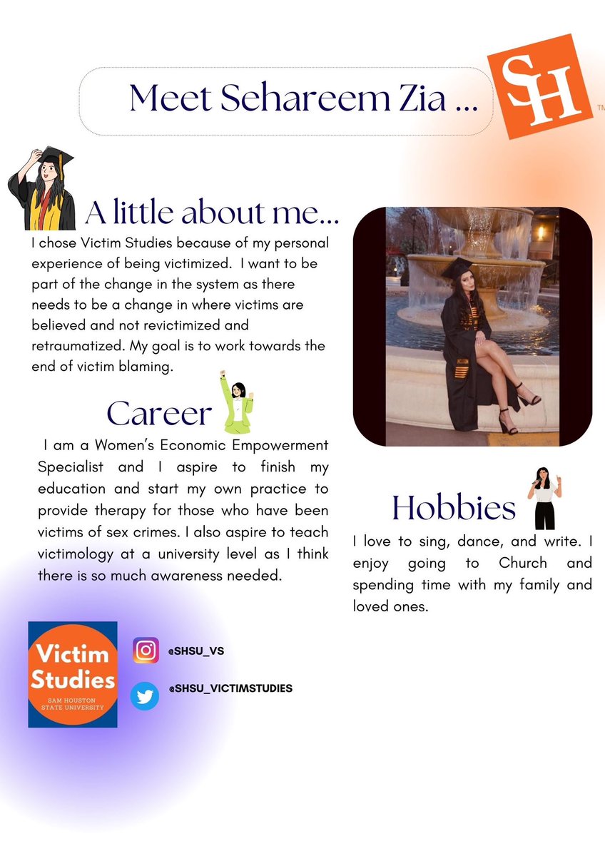 FEATURE FRIDAY! 👩🏻‍🎓
Meet Sana. 
We are so happy to have Sana as a graduate student in Victim Studies!
