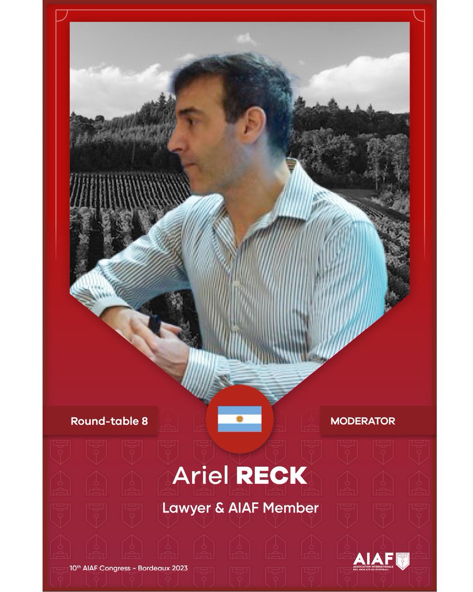 💥 Speaker Alert 💥

<a href="/arielreck/">Ariel N Reck</a> will be with us in Bordeaux. He will moderate RT 8 "Latest news on other FIFA Regulations”.

The event is fully booked with over 250 delegates from more than 40 countries!

🔗 More info: aiaf-law.com/10th-aiaf-cong…