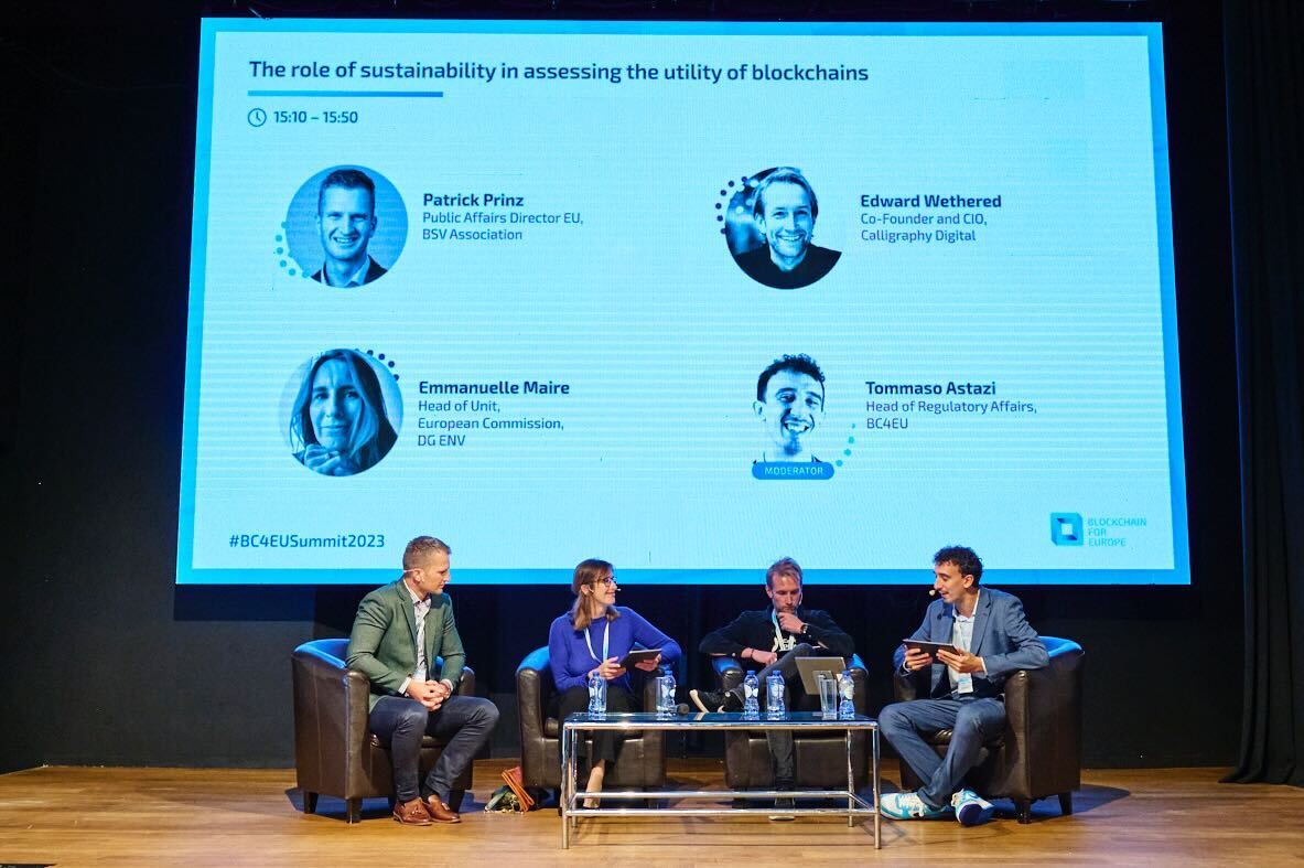 BSVBlockchain's tweet photo. Sneak peek from the recent @BlockchainforEU Summit 2023 featuring Marcin Zarakowski (Executive Committee Member) and Patrick Prinz @prinzCHZH (EU Public Affairs Director) of BSV Blockchain, in separate discussions of blockchain regulatory topics.
Stay tuned for more updates! https://t.co/Ho6lpdRskX