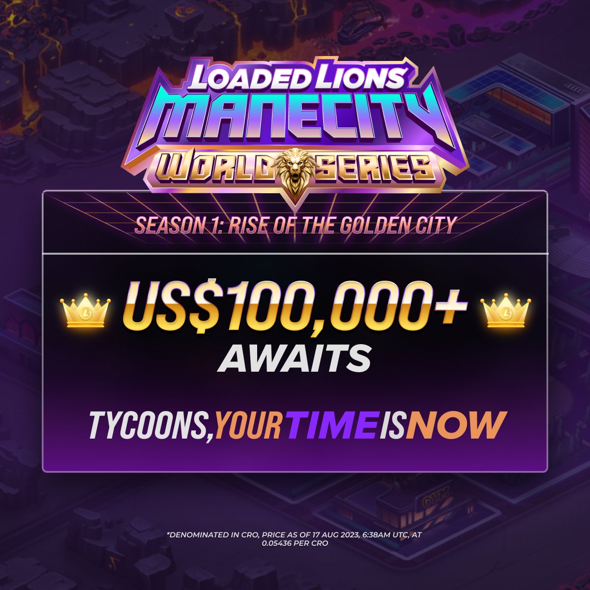 🚨 Mane City Tycoons 🚨

Get ready for the very first #ManeCity Competitive Mode season: Rise of the Golden City 👑

The prize pool for this epic inaugural season? A cool US$100,000 of $CRO 🤑

What's more, every Diamond purchase during the season sends that prize pool soaring!