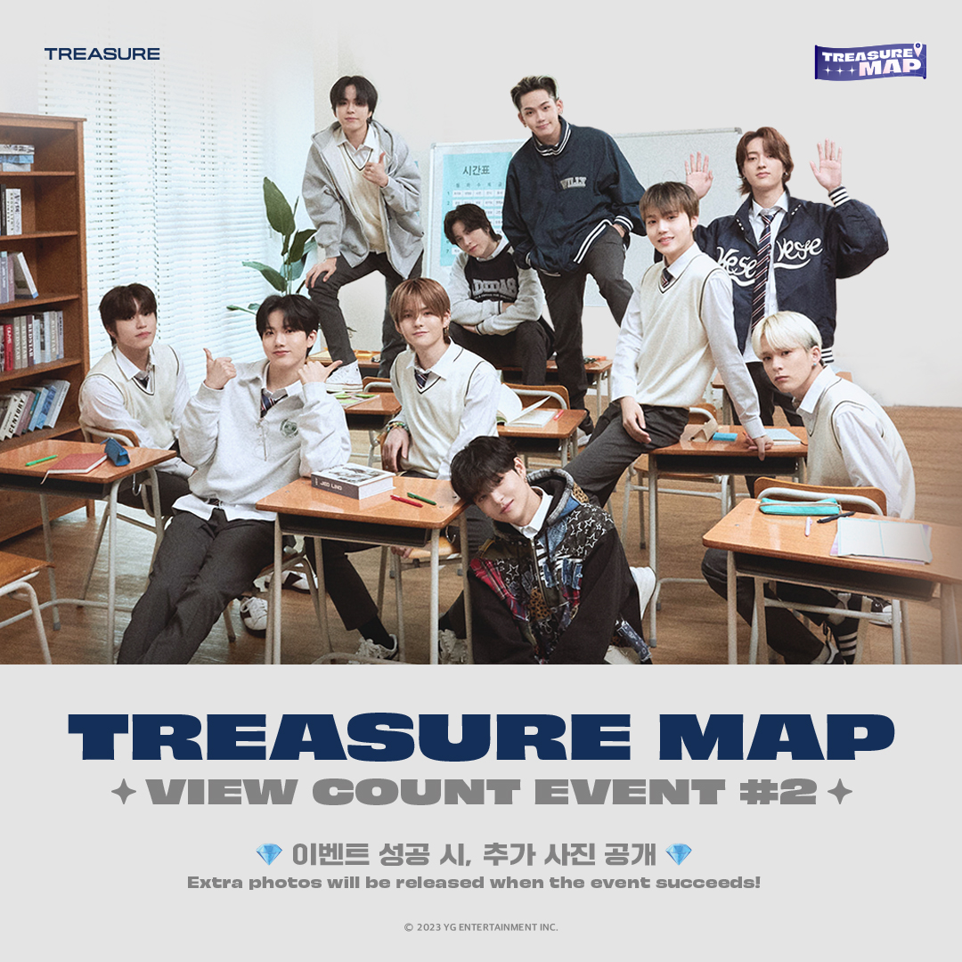 [TREASURE MAP] VIEW COUNT EVENT #2

TREASURE MAP EP.64 ~ EP.67 
합산 조회수 200만 달성 시 추가 사진 공개!
본 이벤트의 조회수는 9/29(금) 오후 9시부터 10/25(수) 
오후 9시까지 측정됩니다.

Extra photos will be released when 
TREASURE MAP 3 EP. 64 ~ EP.67 hit 2 million views!
The