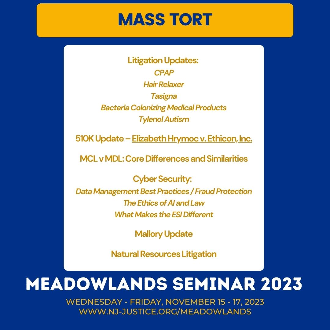 NJAssocJustice's tweet photo. Danielle Gold, Esq. @WeitzLuxenberg, Zachary Green, Esq. @JAVERBAUMWURGAF, Jillian A. Roman, Esq. and Zachary Stahl, Esq. @WilentzLaw are leading the Mass Tort program #MeadowlandsSeminar Join us. https://t.co/vjPh7c8u5s #njajcle #njcle #njajeducation #continuinglegaleducation https://t.co/Trf81KyIQn