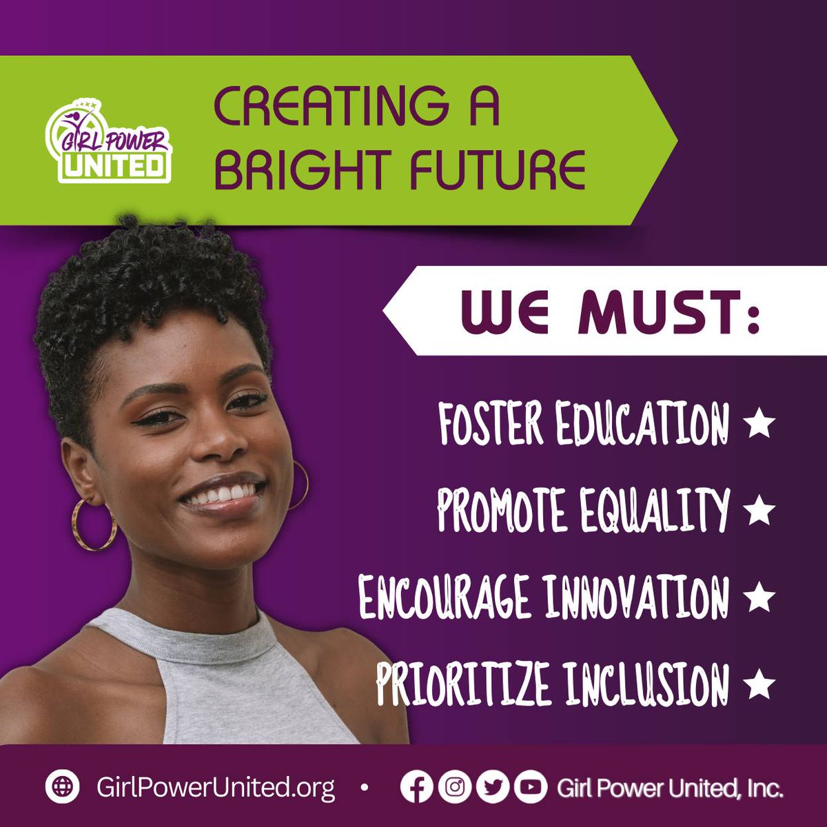 We are dedicated to helping to create a bright future for women and girls. #CoreGPUGoal

#Goals #CoreGoals #GirlPowerUnited #GirlPower #SuccessMindset #Inspired #LeadersOfTomorrow #LeadToImpact #SupportWomenAndGirls #GirlsRock #PowerfulWomen #InspirationalWomen #WomenWhoLead