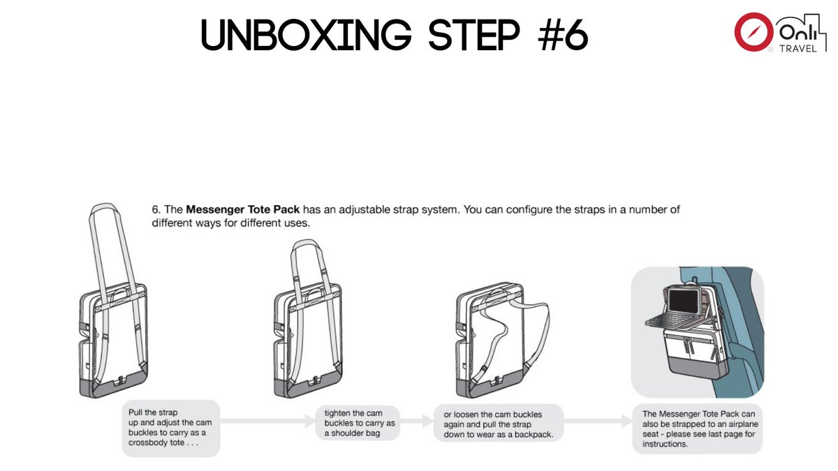 OnliTraveller's tweet image. Also, the Messenger Tote Pack can be attached to the tray table in front of you to create a traveling workstation. Watch a video of this in action on our website at onlitravel.com
#onlitravel #workstation #traytable
