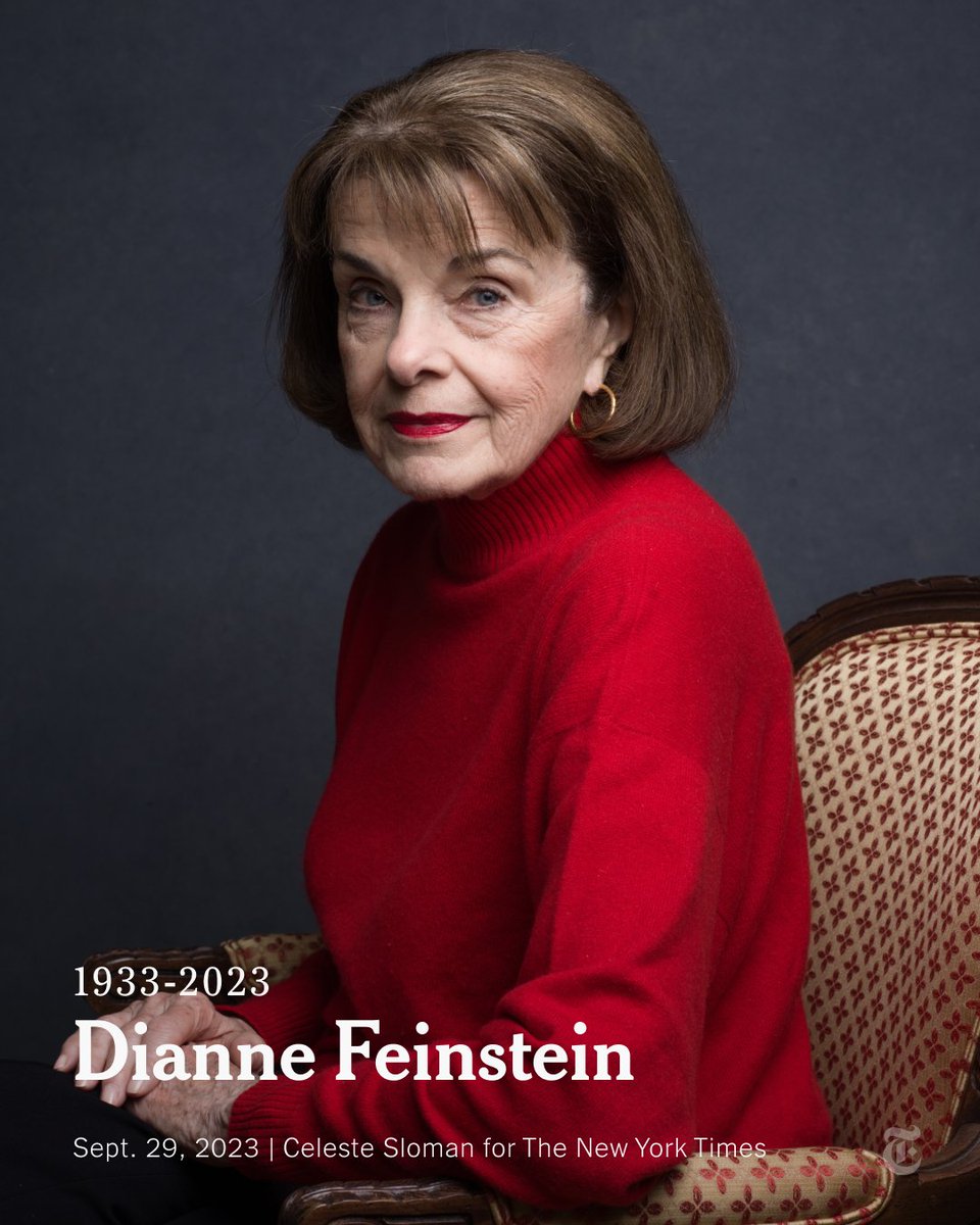 nytimes's tweet photo. Breaking News: Dianne Feinstein, the trailblazing Democratic senator who served for 30 years, died. She was 90.
https://t.co/TPa8pHhTc6 https://t.co/OMIreOVkzm