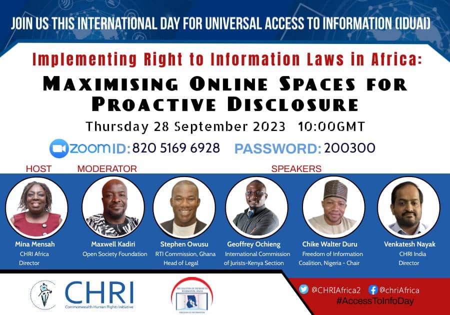 CHRIAFRICAOFFIC's tweet photo. 'The proactive disclosure of information is the heart and soul of the #RightToInformation' - Venkatesh Nayak, CHRI-India
:
During our engaging session on leveraging online spaces for #ProactiveDisclosure in Africa.
:
#proactivedisclosure
#RightToInformation
#IDUAI2023 https://t.co/62DbxBra0l