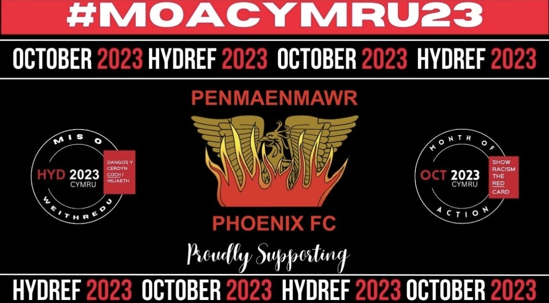 This weekends match sponsor will be #showracismtheredcard . During October we Penmaenmawr Phoenix FC will be showing our support during the month and joining the action to challenge Racism in football & society. #showracismtheredcard 🔴 #moacymru23 @FAWales @NoelMooney13