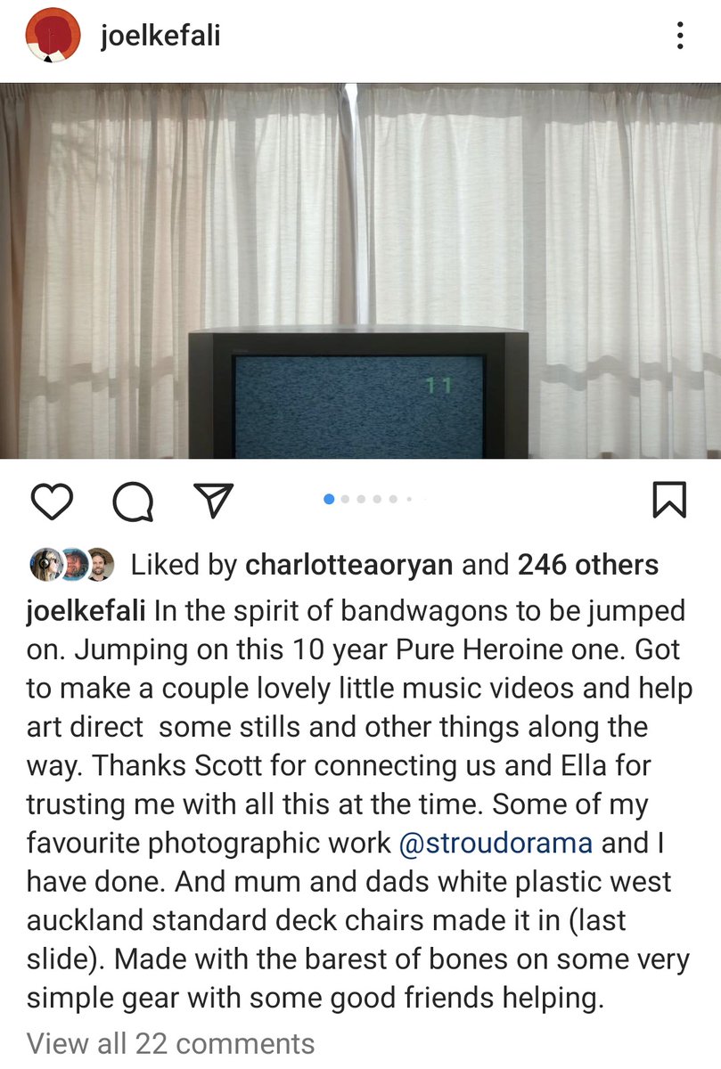 Lorde_fix's tweet photo. Lorde made an Instagram comment on 'Royals'/'Tennis Court' music video director Joel Kefali’s post for #10YearsOfPureHeroine.  
 
"Thank u Joel for really listening to a 16 yo when she told u her kooked vision…" https://t.co/SpfbhVrda4