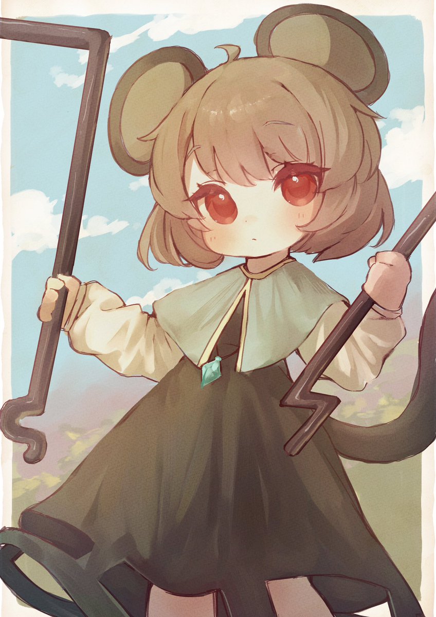 nazrin 1girl animal ears solo mouse ears tail dowsing rod red eyes  illustration images