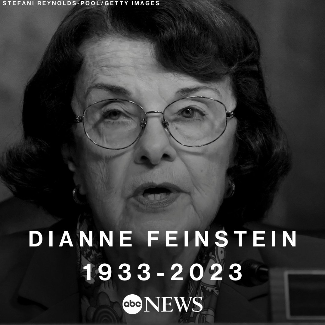 ABC's tweet photo. JUST IN: California Sen. Dianne Feinstein, the longest-serving female senator in U.S. history, has died. She was 90. https://t.co/7U9pzPmxXG https://t.co/Mr5SeB0Dst