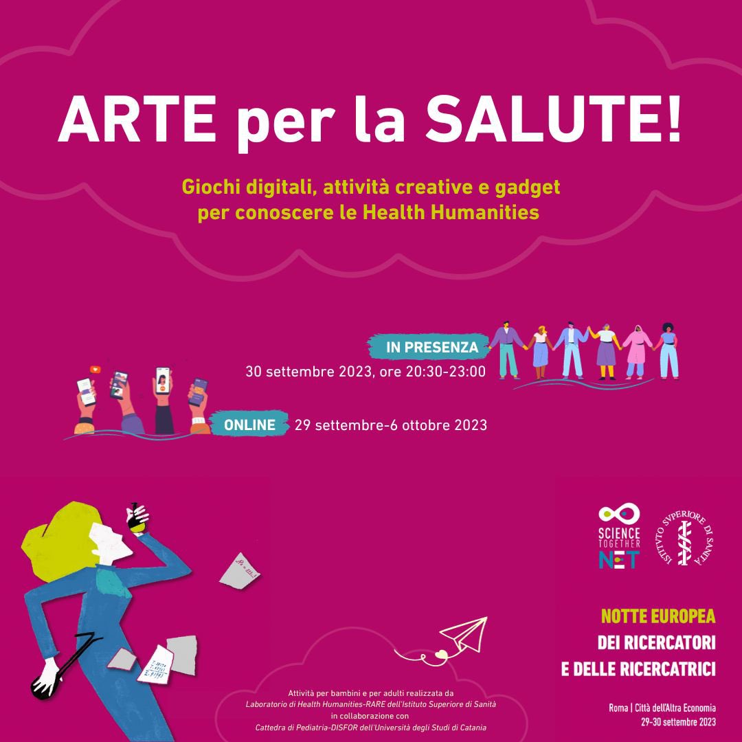 📌 #ARTE per la #SALUTE! per celebrare la #NotteEuropeadeiRicercatori 🤩

🫵 Partecipa!

📍 IN PRESENZA (30/09/23, ore 20:30>23) 

📲 #ONLINE (dal 29/9 al 6/10/23)
🌟 bit.ly/ArteSalute23J
🌟🌟 PRO bit.ly/ArteSalute23

ℹ️ bit.ly/ARTE-per-la-SA…

#EuropeanResearchersNight