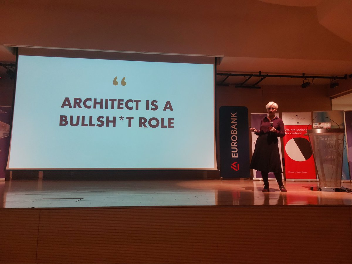 So what is really the role of an architect? <a href="/dianamontalion/">Diana Montalion 🌻 @diana@hachyderm.io</a> on the stage of <a href="/AGRsummit/">Better Ways (Agile Greece Summit)</a> #BetterWays2023