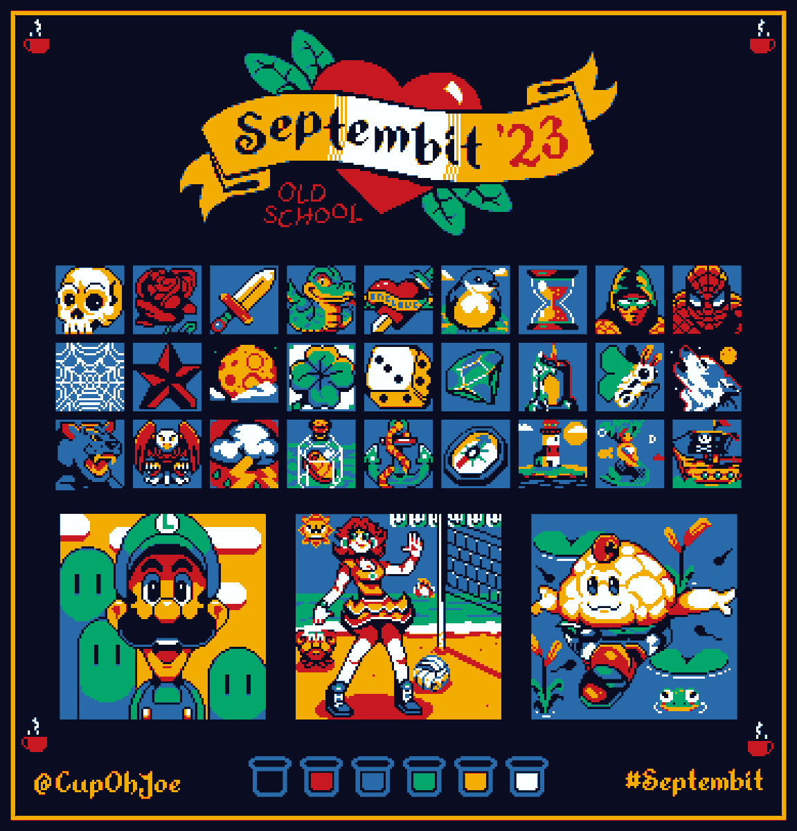 So glad to have taken part in #septembit this year! Had a lot of fun with the prompts &amp; palette! 🎨👏
#pixelart