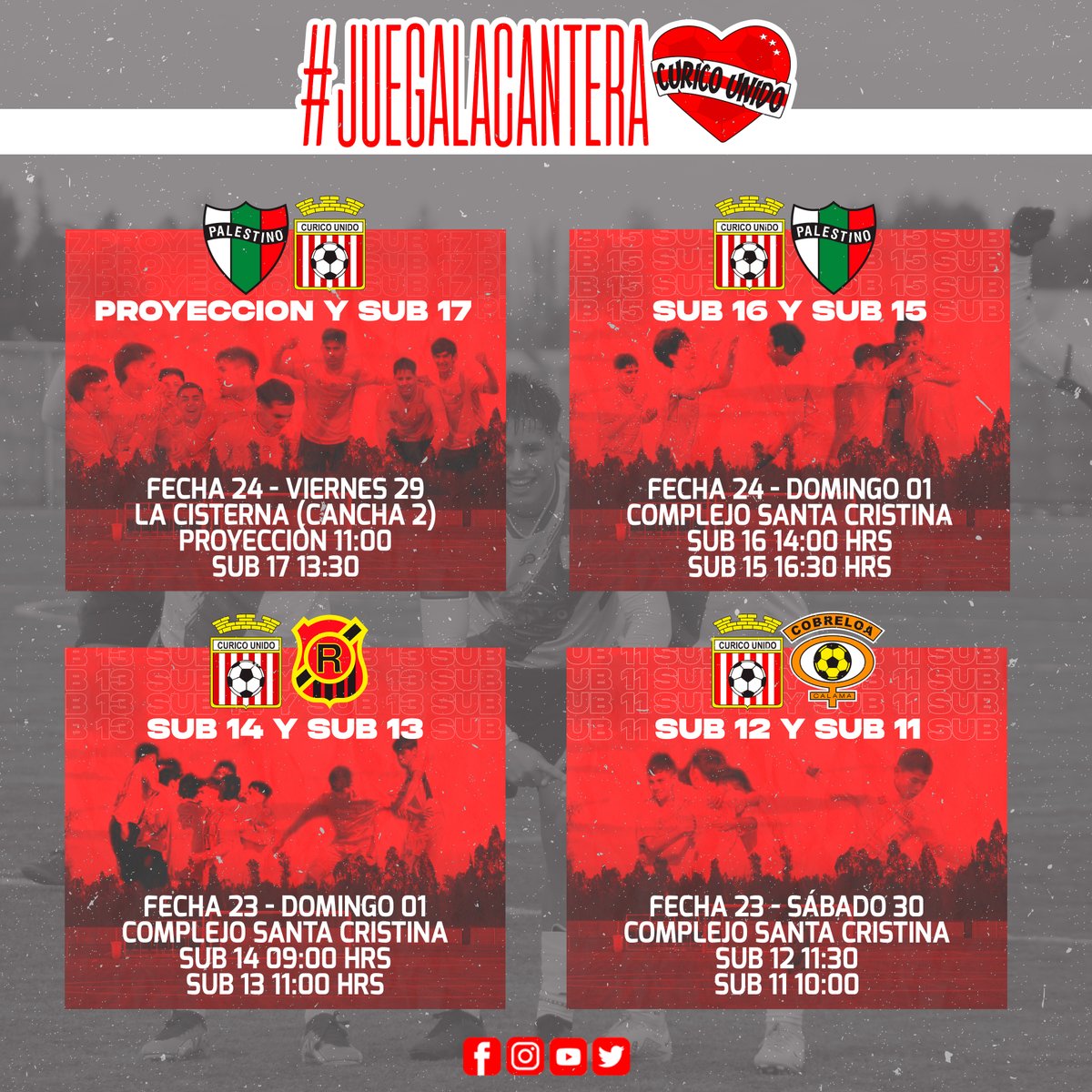 CUenelcorazon's tweet photo. HOY COMIENZA LAS FECHAS PARA NUESTRAS RAMAS 

Le deseamos el mayor de los éxitos a nuestra cantera en esta nueva fecha de sus respectivos torneos. https://t.co/9jWL2XrFcT