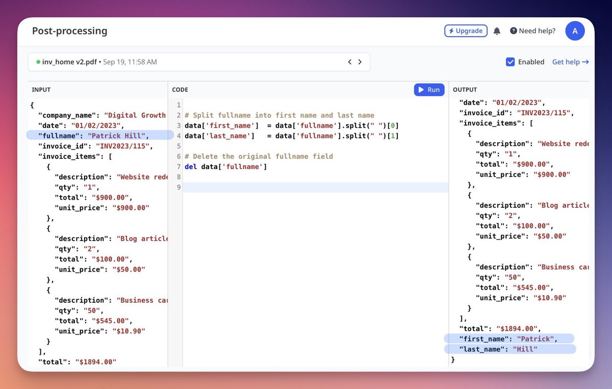 Major update: Post-processing released! Add custom business logic to reformat the parsed data
help.airparser.com/post-processin…