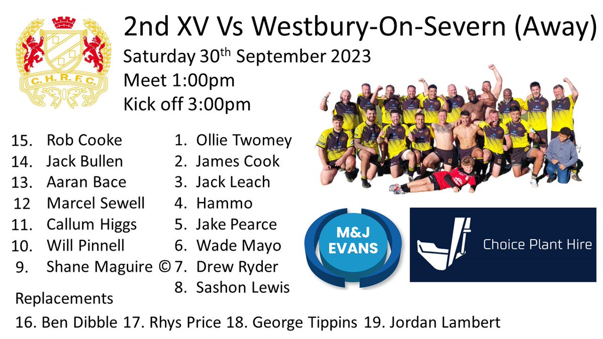 *TEAM NEWS*

we are at the double this weekend...

1st XV host <a href="/CheltNorthRFC/">Cheltenham North RFC</a> 
2nds make their belated start to the season by visiting <a href="/WOSRFC/">Westbury On Severn RFC</a>