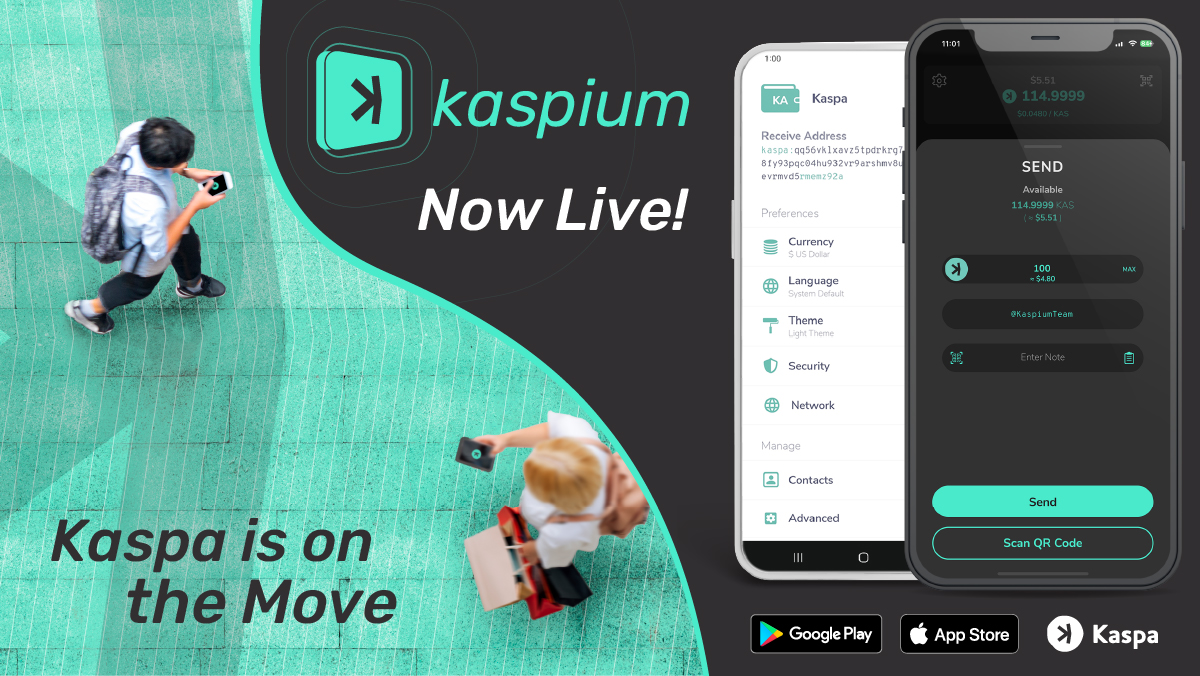 🎉The #Kaspa mobile wallet, #Kaspium, is now available for download on #iOS and #Android app stores. 

You can now spend &amp; send $Kas from the palm of your hand!  This is what $KAS was made for!

kaspa.org/kaspium-v1-0-1…

#CryptoAdoption #BeYourOwnBank #CommmonCurrency