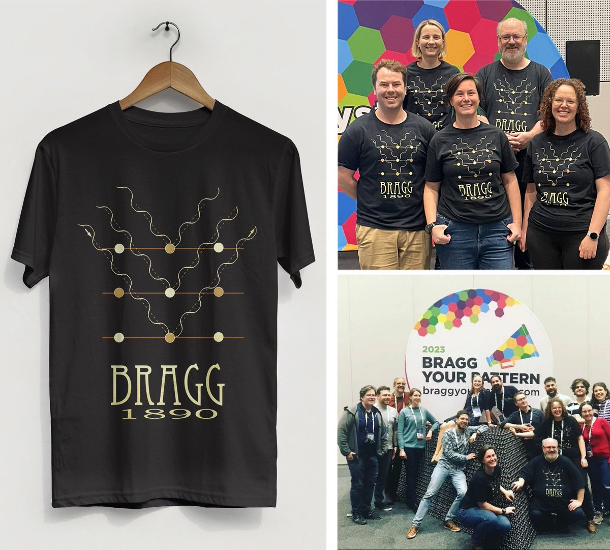 Recent project: I teamed up with an international crystallography conference taking place in Australia (@iucr2023) to create a design for Lawrence Bragg that represents Bragg's law of X-ray diffraction. 

Wonderful people to work with &amp; the shirt is now available in my shop ✌️