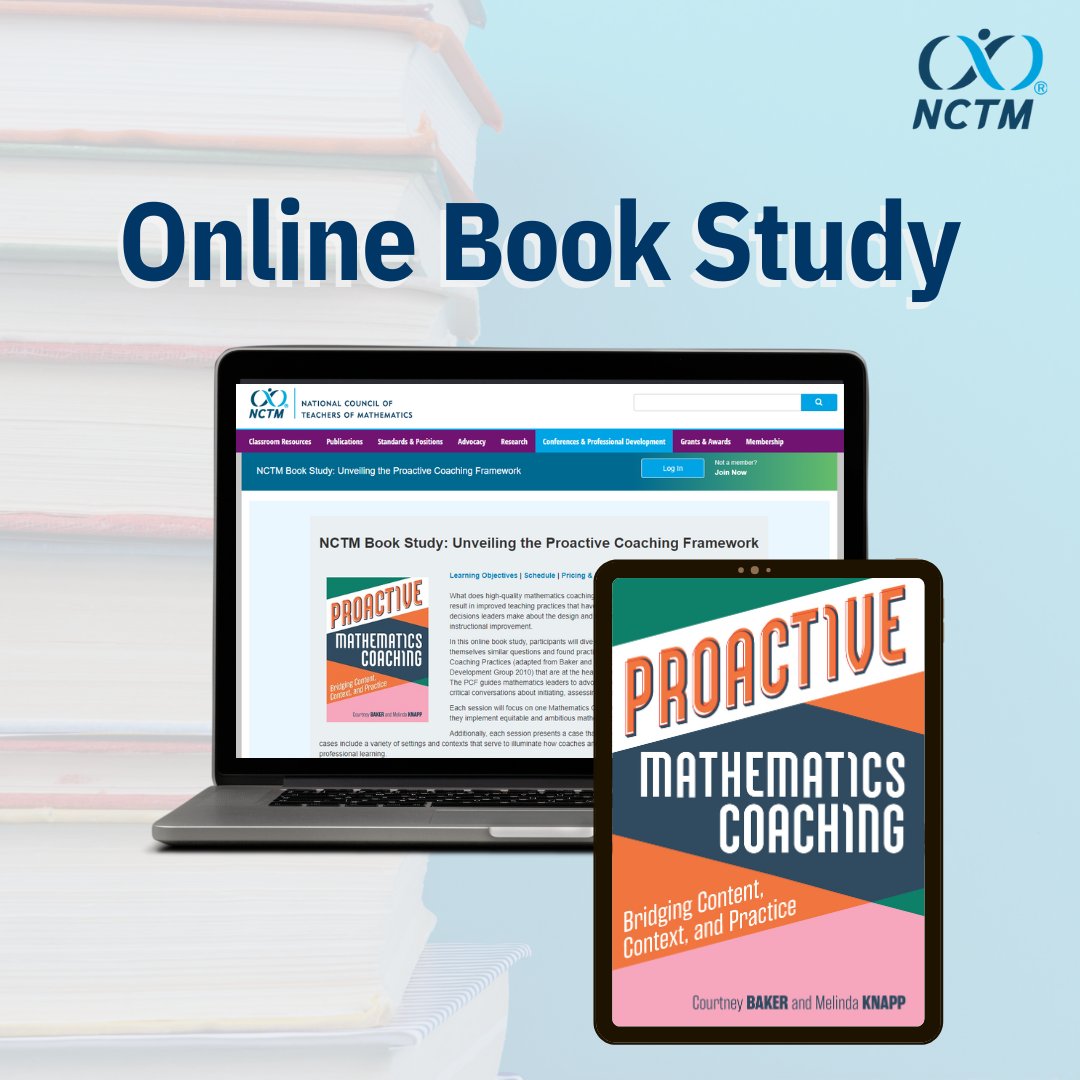 NCTM's tweet image. ICYMI: We are offering an online book study based on the Proactive Coaching Framework!

Each session focuses on one of the #Mathematics Coaching Practices. Get access to the on-demand recordings for all sessions when you register: nctm.link/6T4cB

#mathcoach #mathcoaching