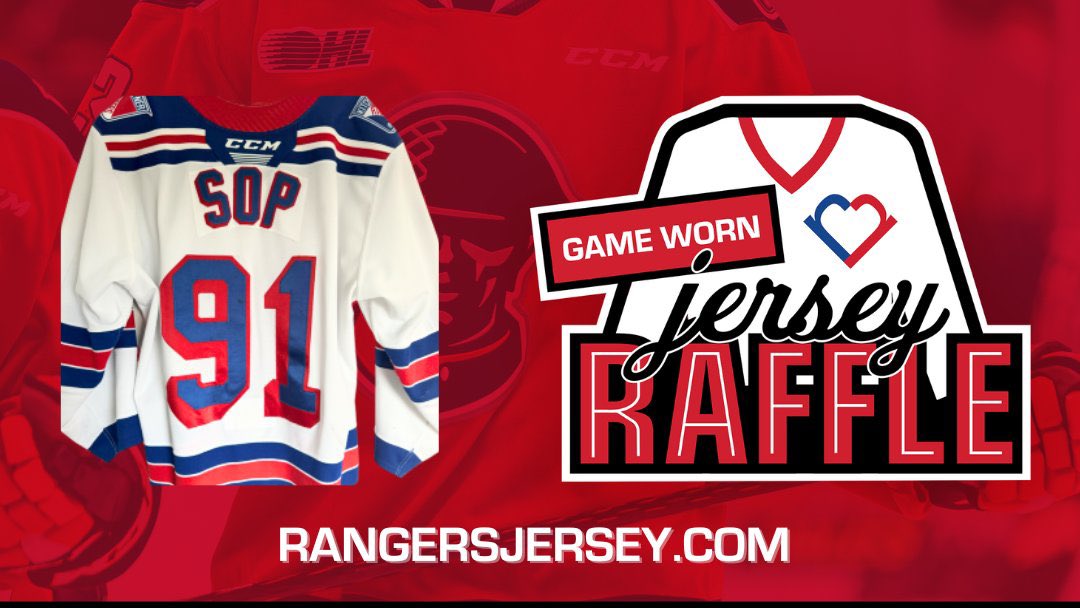 RangersReachWR's tweet photo. 🚨 The authentic game-worn jersey raffle is BACK! 

Featured jersey: #91 Matt Sop ⚪️

Grab your raffle tickets at tonight’s @OHLRangers home opener or online for your chance to win! 

🎟️ https://t.co/JHNRlT93jv https://t.co/RD7bkpZ8q6