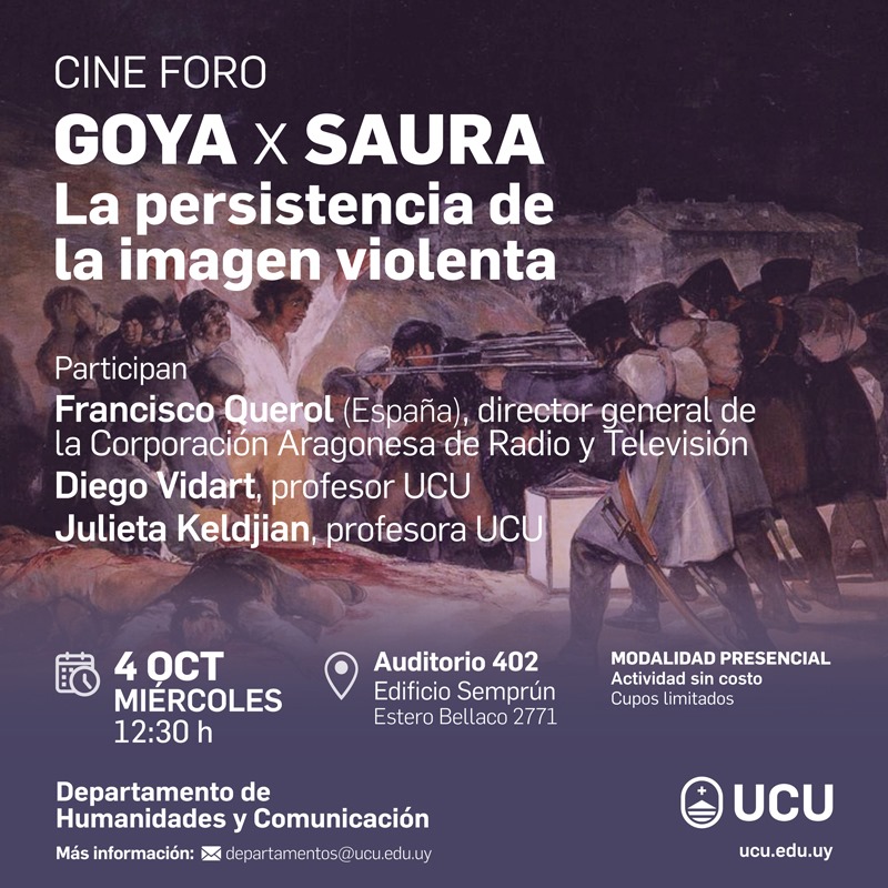 javiermazza's tweet image. Antes de morir, Carlos Saura decidió "repintar" en audiovisual "El 3 de  mayo en Madrid" de Goya. Gracias a Francisco Querol, podremos exhibirlo el  próximo miércoles 4 de octubre en @UCUoficial . 
La invitación es abierta, alcanza con inscribirse aquí: forms.office.com/r/C30wQG4LSt